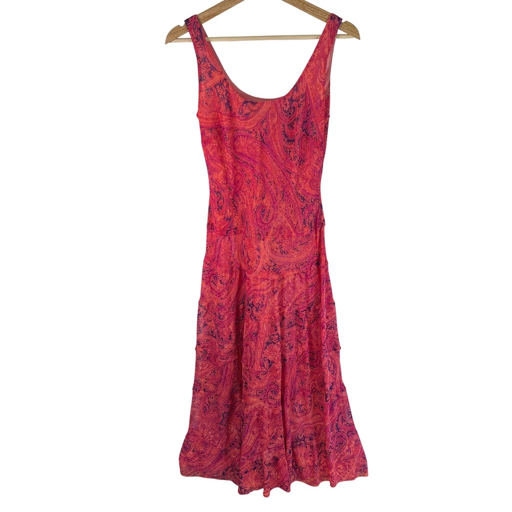 Jones Wear Y2K Dress Pink Purple Paisley Sleeveless Tiered Maxi Dress Size 4